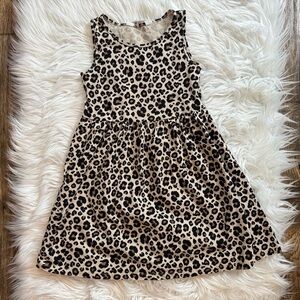 H&M Girls Leopard Print Sleeveless Dress Size 6-8Y Tan Black Cotton